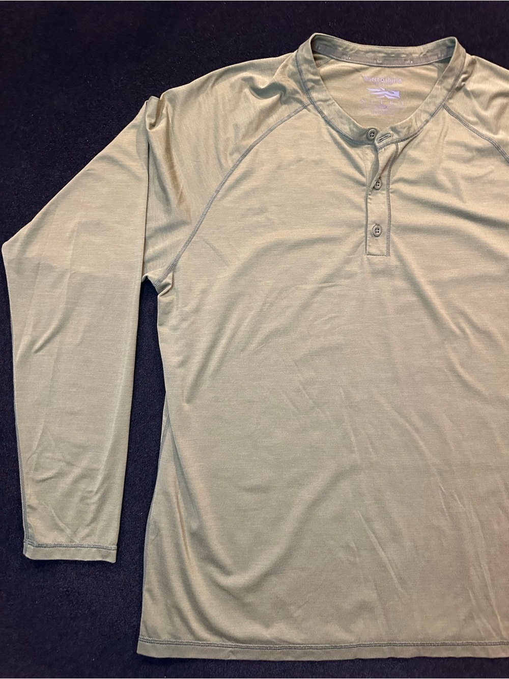 Men's Long-Sleeve Henley Shirt in Army Green - Picture 2 of 12